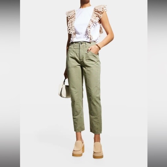 Veronica Beard's Arya High Waisted splattered cropped Cargo pants Sz 25 NWT - Picture 2 of 10